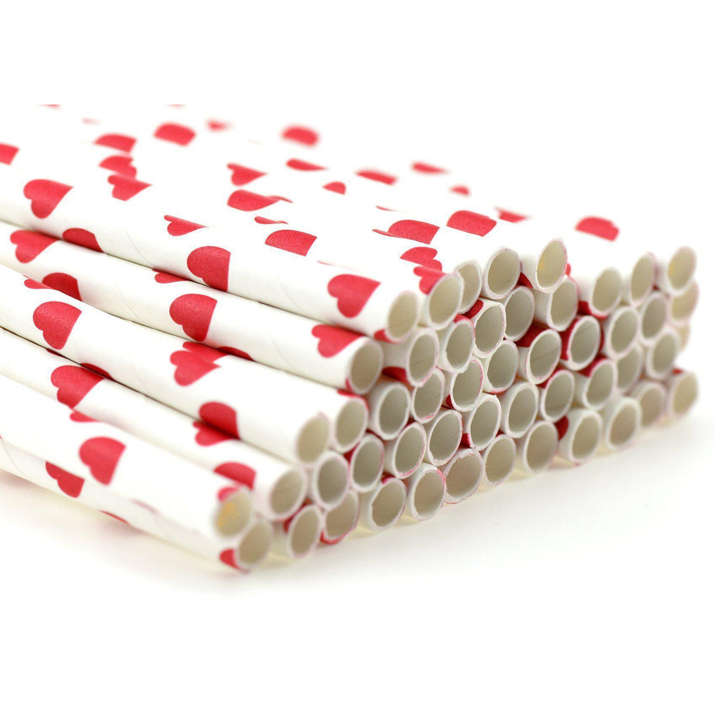 Green Red Striped with White Hearts Paper Straws — STRAWTOPIA