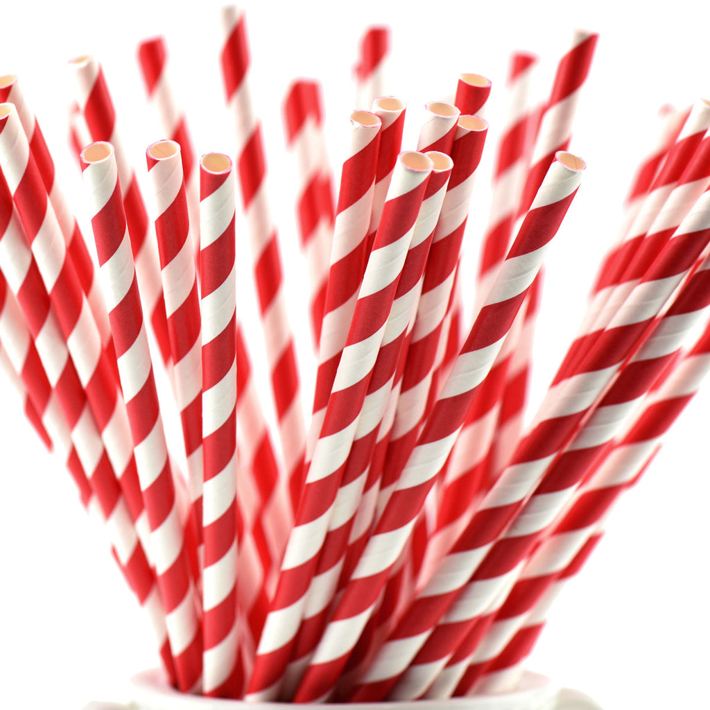 Colorful thin red paper straws 50pcs - Tapegarden