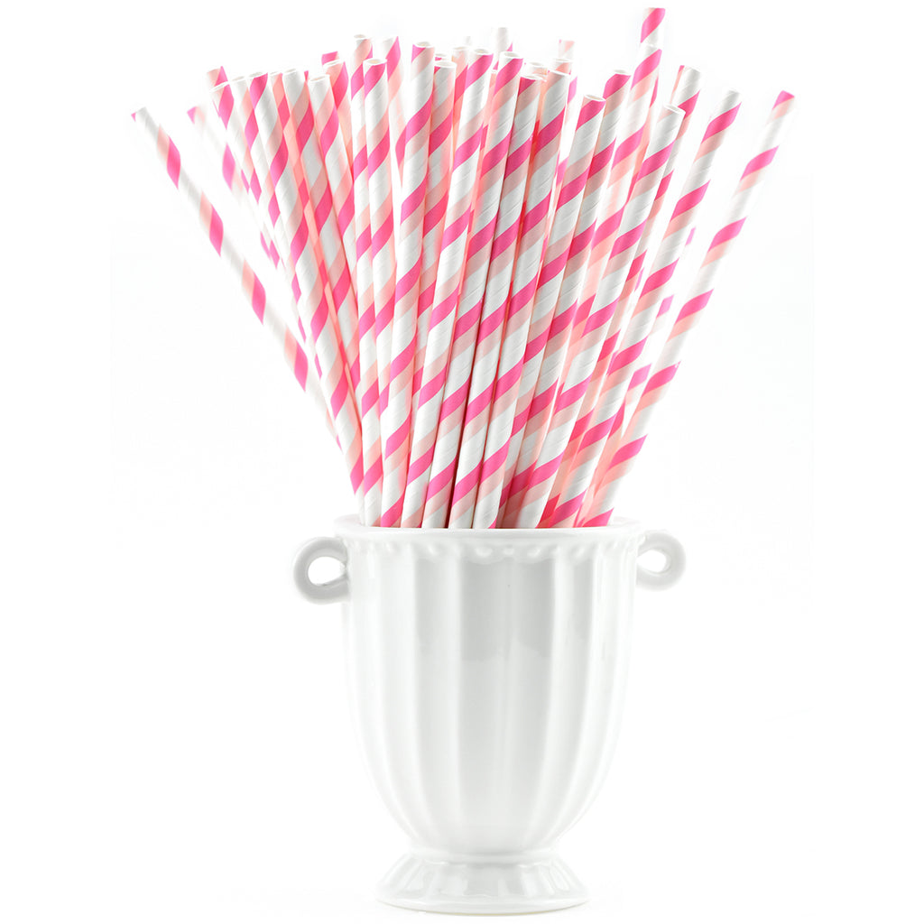 Pink Striped Paper Straws - Pink Paper Straws - Sweets & Treats™