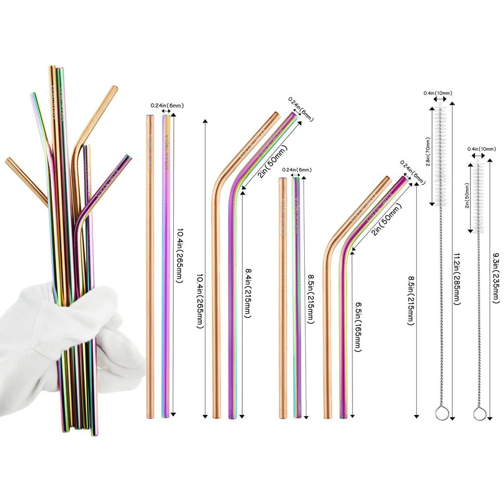 4 Straight Deluxe Rainbow Metal Straws — STRAWTOPIA