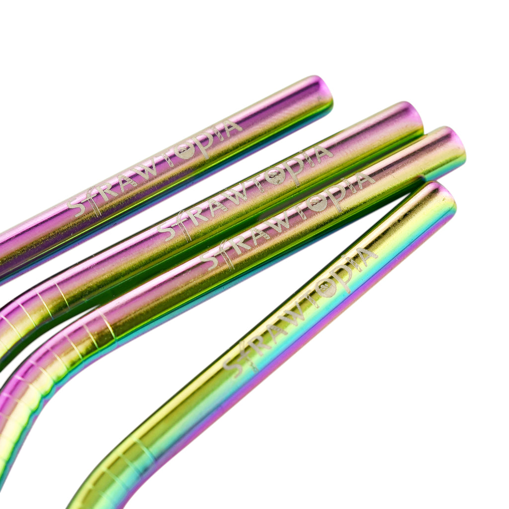 1 Bendy Gold 1 Straight Rainbow Metal Straws 8.5 inches — STRAWTOPIA