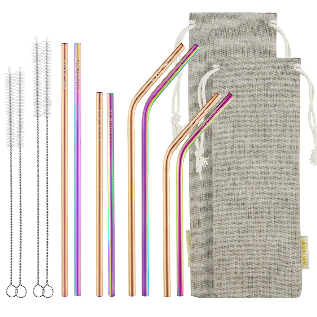 4 Straight Deluxe Rainbow Metal Straws — STRAWTOPIA