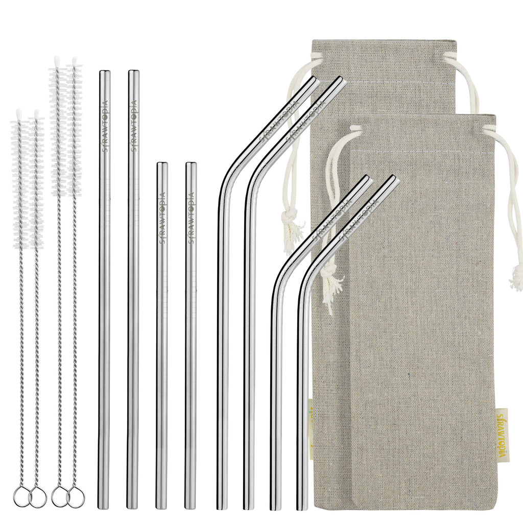 8 Pieces 14 inch Stainless Steel Straws Long Drinking Straws for 100 oz Tumblers, Reusable Metal Drinking Straws Extra with 4 Pieces Cleaning Brush (