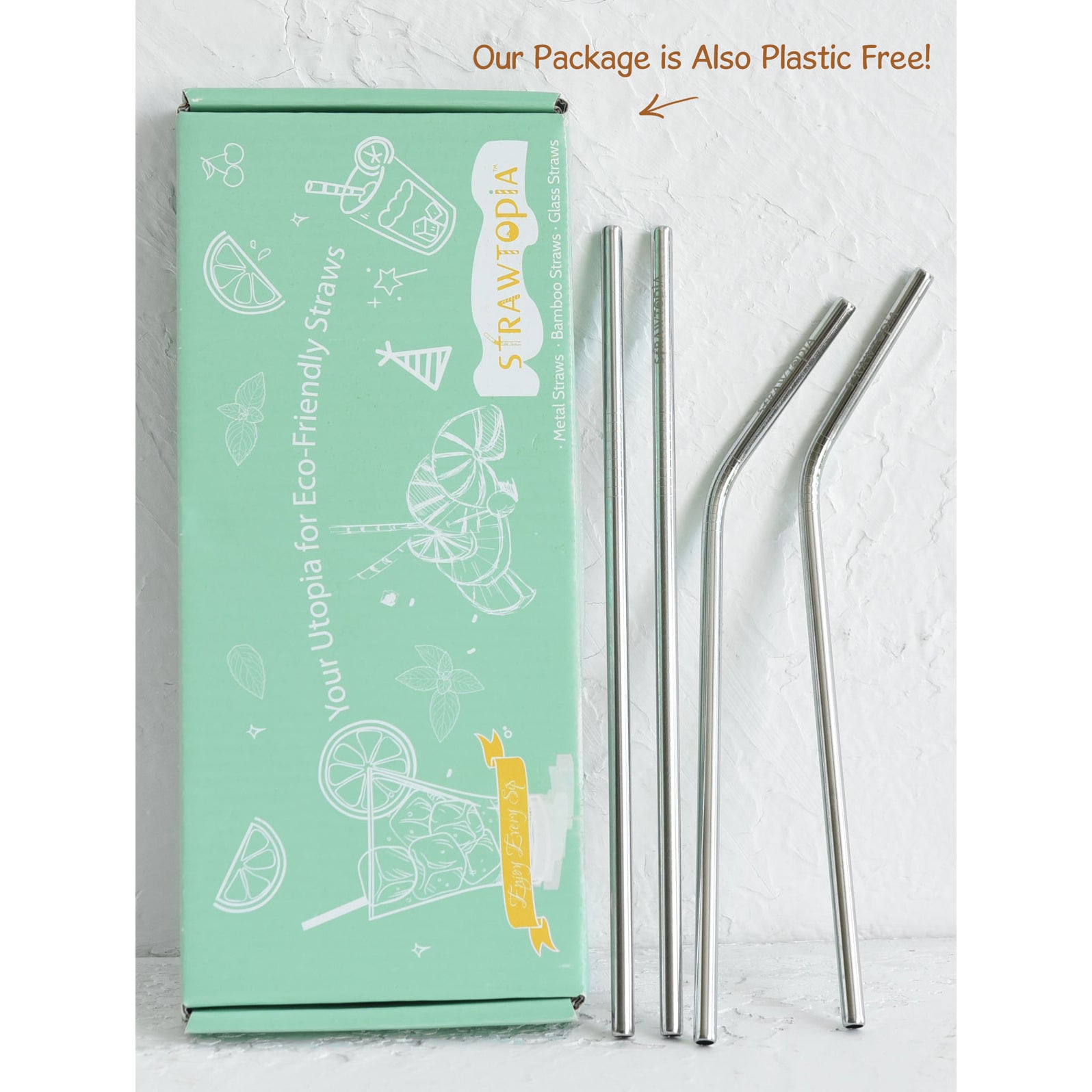 11 PC Set Reusable Metal Straws with Cleaning Brushes 8.5 inches -  STRAWTOPIA
