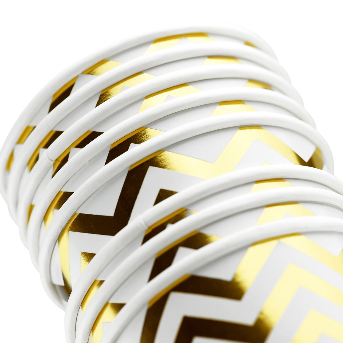 White with Gold Metallic Chevron Pattern Fancy Party Paper Cups — STRA -  STRAWTOPIA