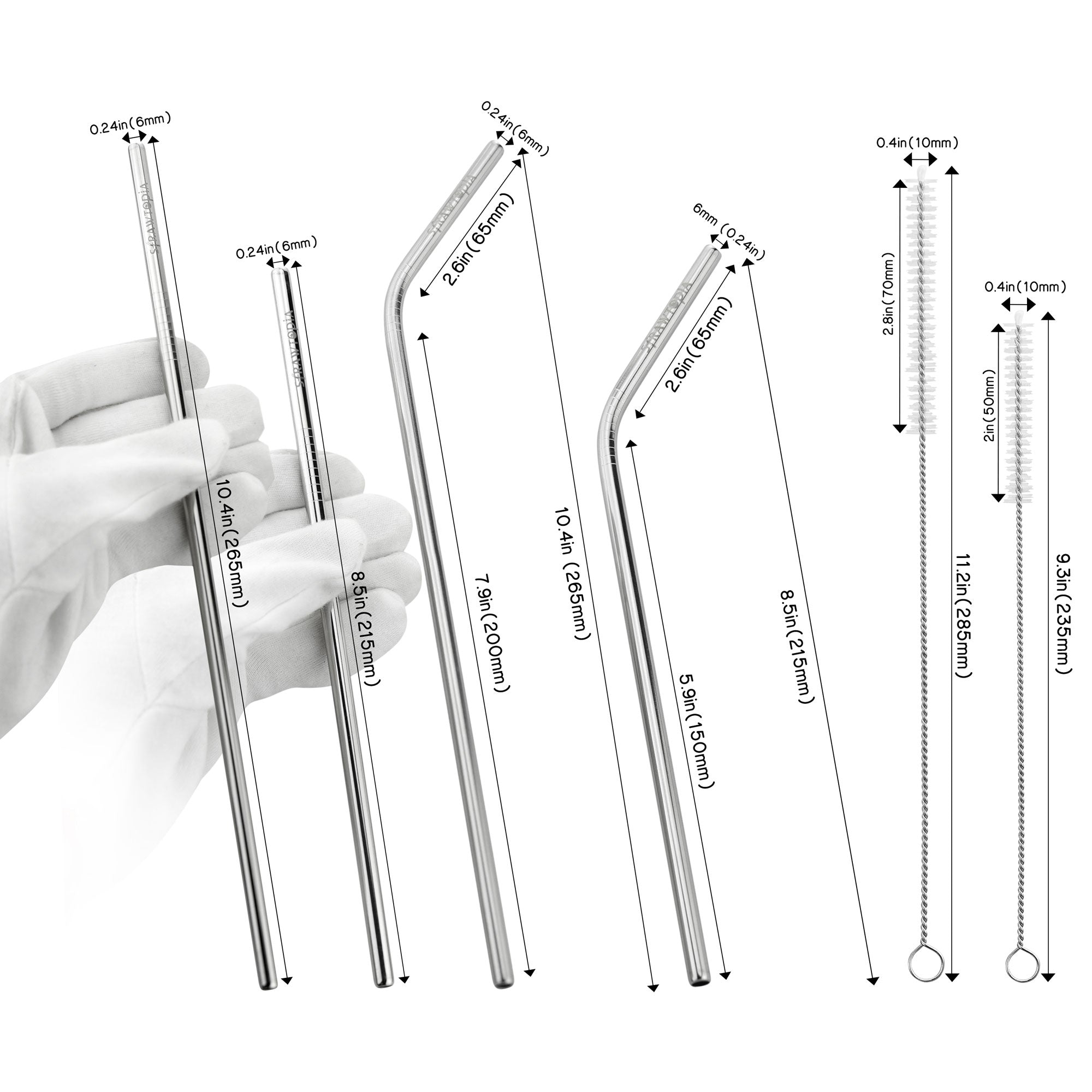 14 Inch Stainless Steel Straws, 4pcs Ultra Long Reusable 0.32