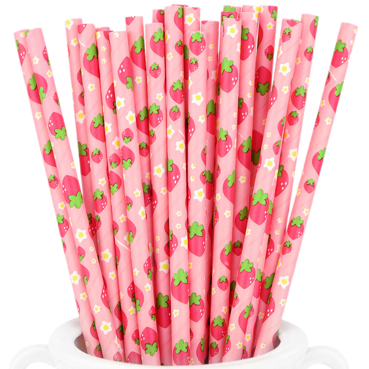 Sustainable Paper Straws Rings Pink 7.75 Inches 100 Count Box