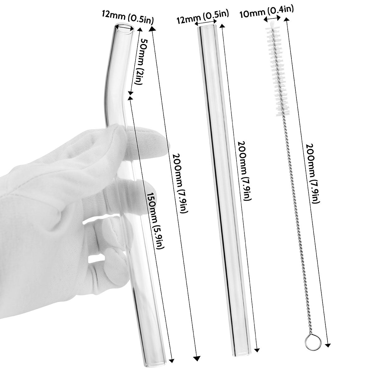 2 Straight Reusable Glass Straws 6mm (Transparent) — STRAWTOPIA