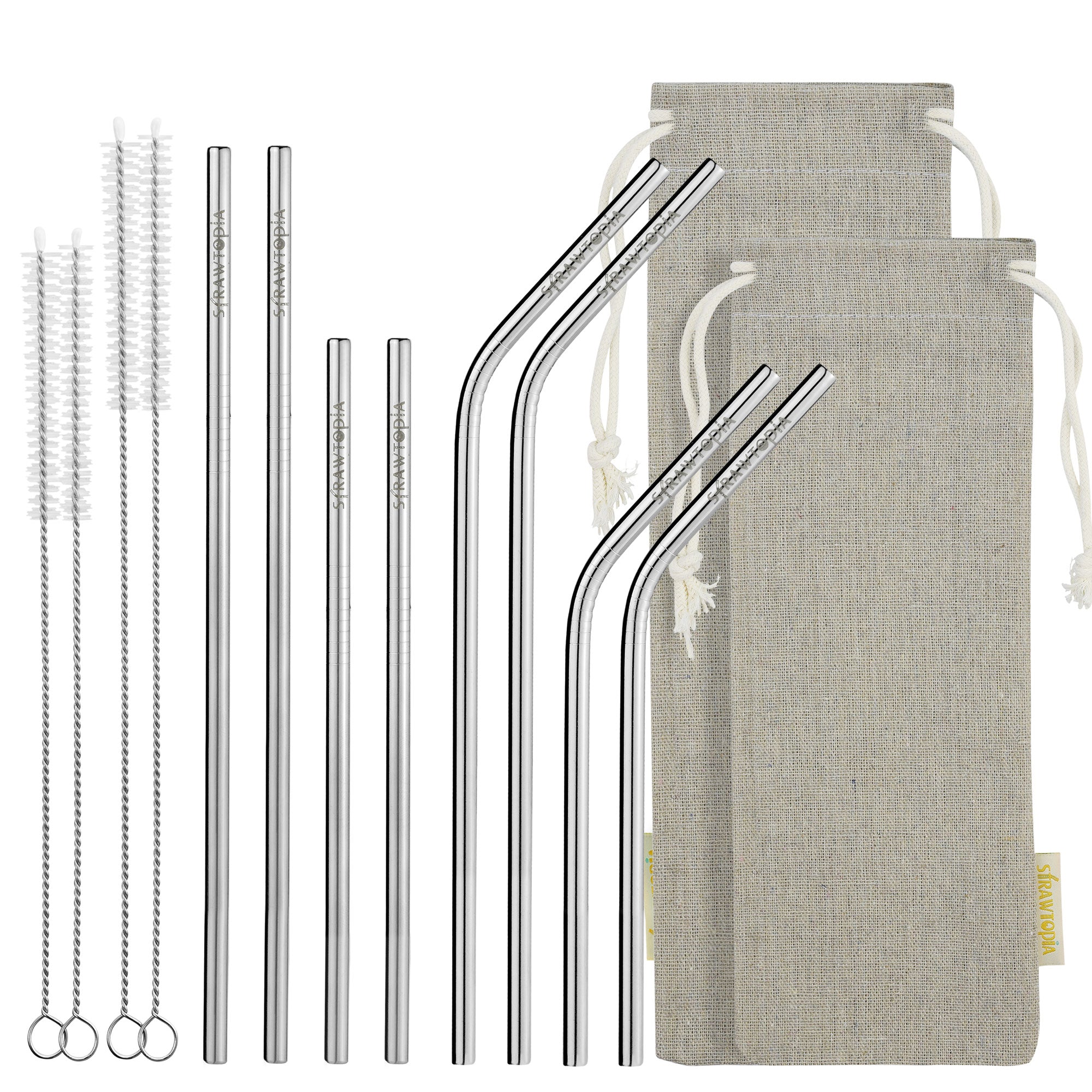 11 PC Set Reusable Metal Straws with Cleaning Brushes 8.5 inches